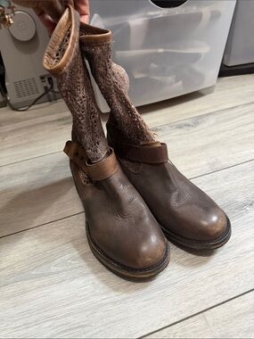 Free People Brown Leather Ankle Boots with Strap